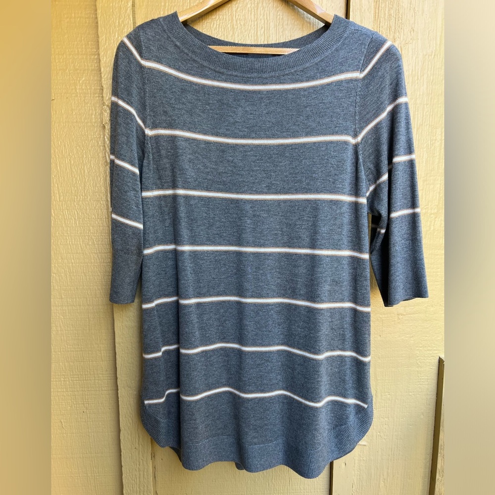 Avenue 3/4 Sleeve Gray Striped Sweater size X